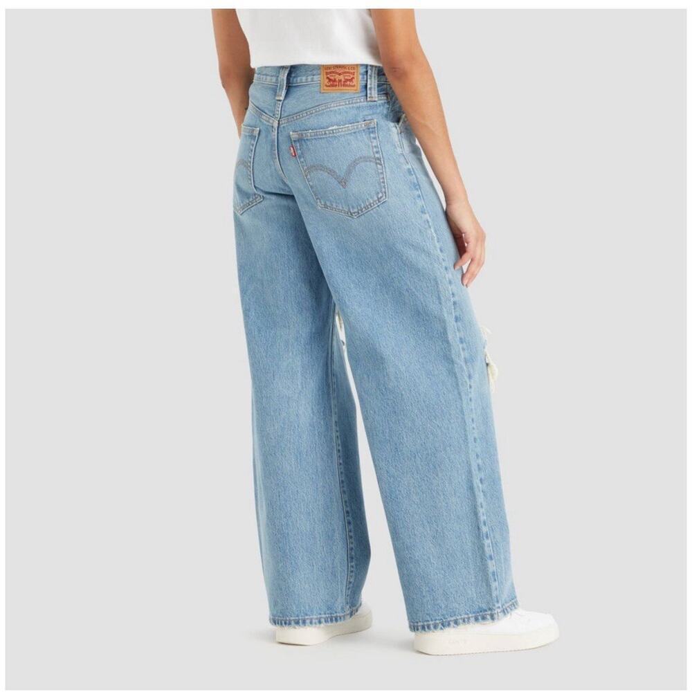Levis Womens Y2K Style Mid Rise 94s Baggy Wide Leg Jeans Sz 29 Lightwash Skater - Picture 2 of 15